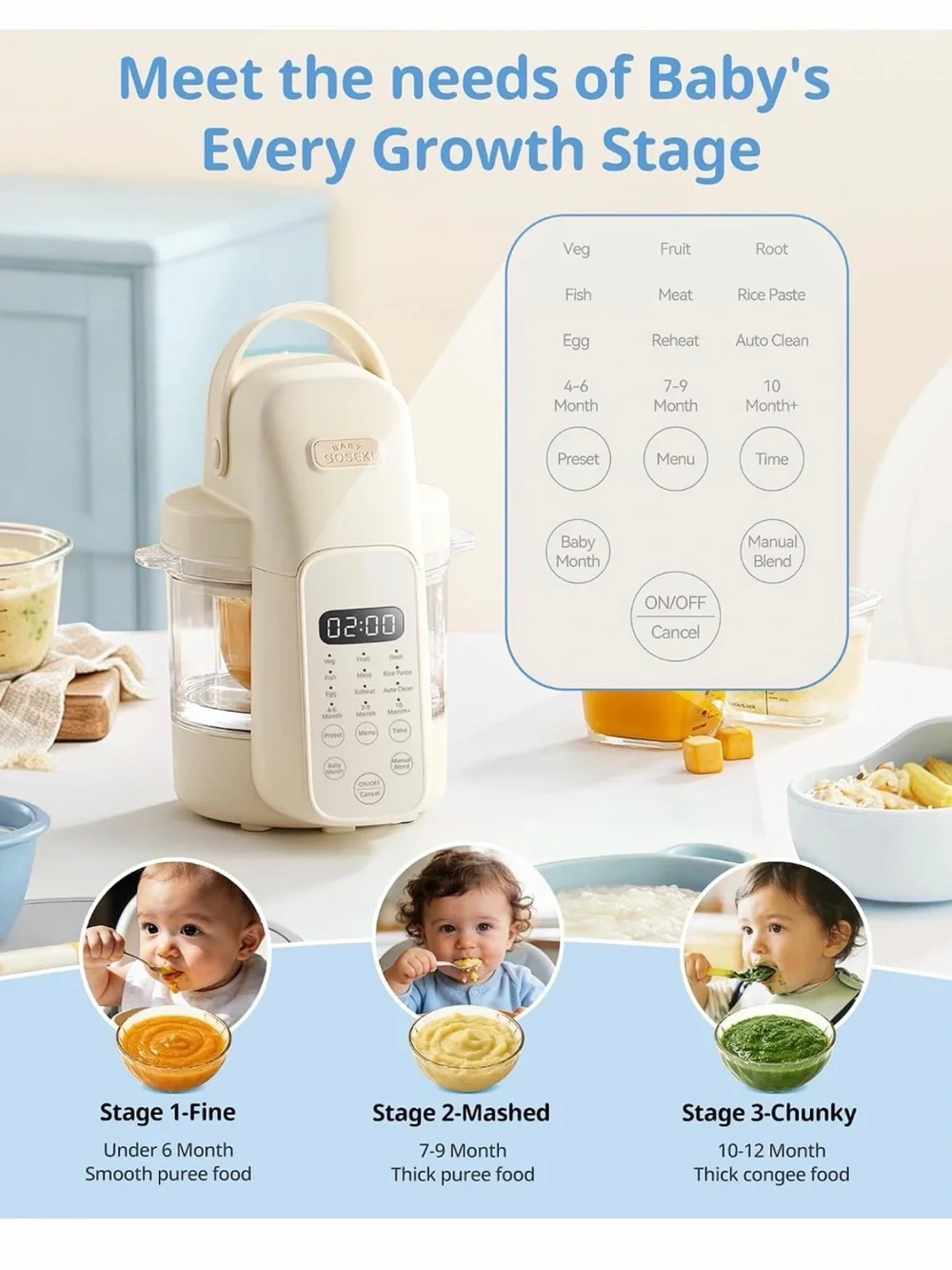 SosekiBaby Tutto Baby Food Maker, Glass Bowl & 316L Stainless Steel Blades